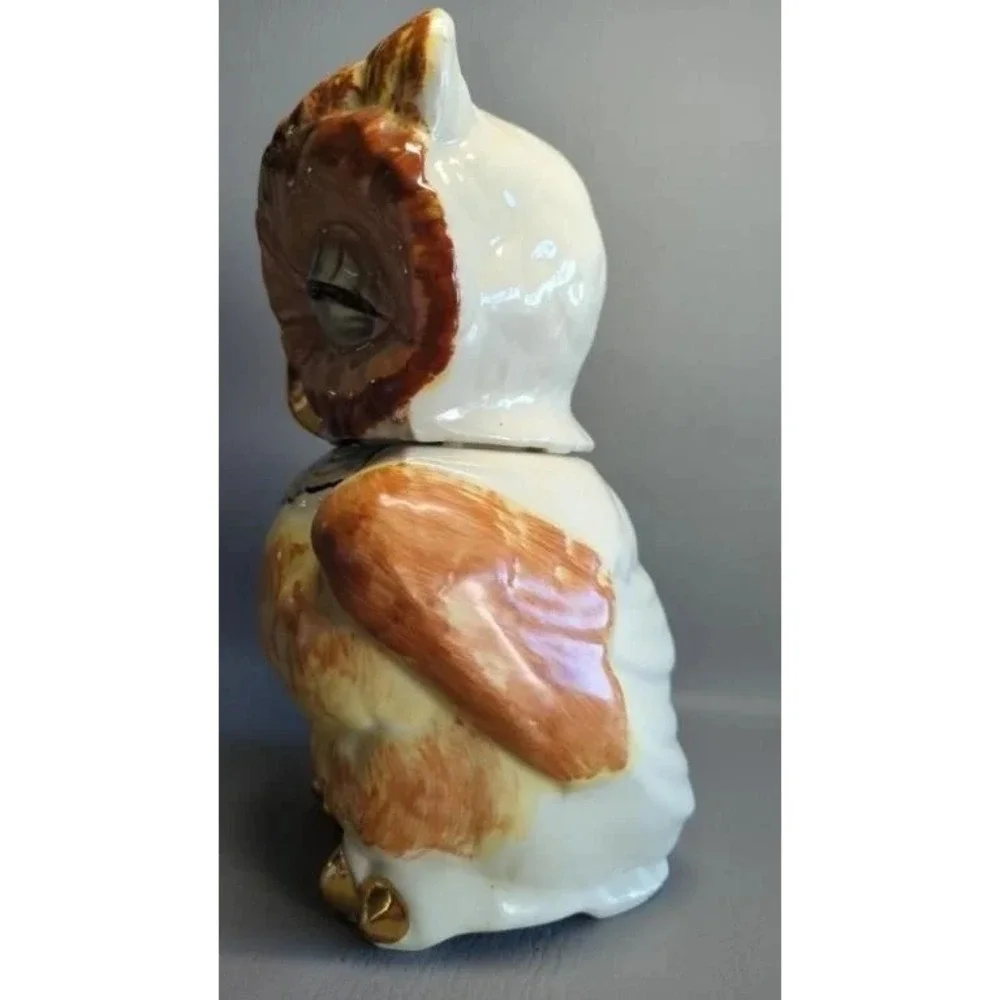 Vintage Shawnee Pottery Winking Owl Cookie Jar with Gold Trim Marked USA